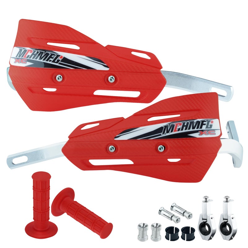 MCHMFG Dirt Bike Handguards with Grips - 7/8"" and 1 1/8"" Motorcycle Hand Guards for ATV - Universal Handguards Bracket for Off Road Motorcross Red - Image 1